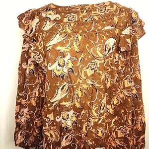 Y2K western paisley ruffle   cut-out details flowy Bishop Sleeves Boho  top